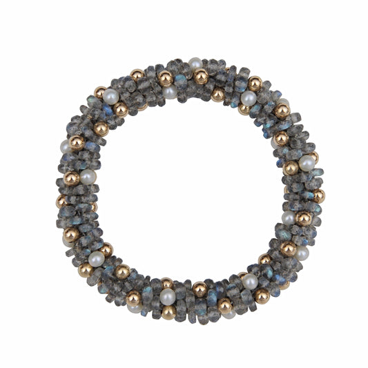 Labradorite, Fresh Water Pearl, & 14kt Gold Rope Bracelet - Therese Custom Designs