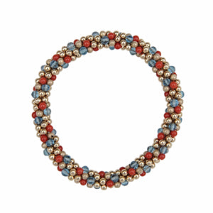 Natural Red Coral, Blue Topaz, & 14kt Gold Rope Bracelet - Therese Custom Designs