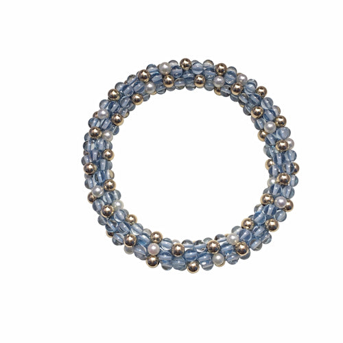 Blue Topaz, Fresh Water Pearl, & 14kt Gold Rope Bracelet - Therese Custom Designs